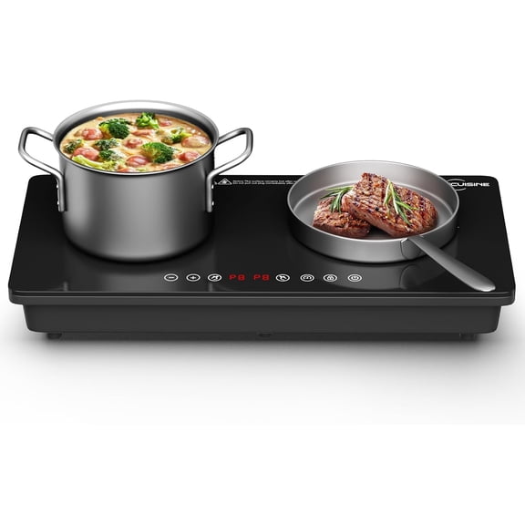 Double Induction Cooktop 1800W, Dual 900W Burners Electric Stove with Mark Glass Surface, Digital Touch Control, 8 Power Levels, Fast Heating & Safety Features for Home Kitchen RV