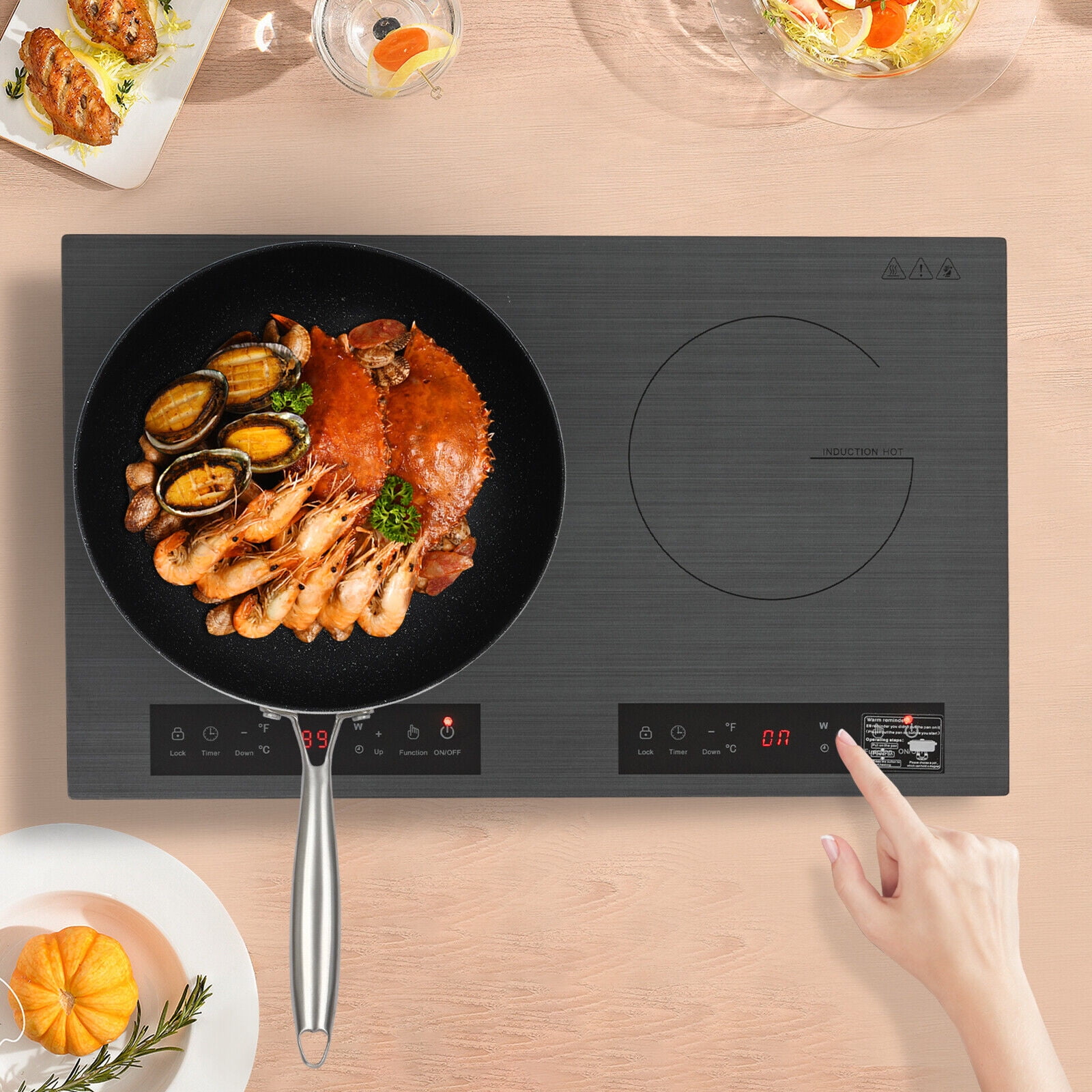 Double Induction Cooktop, 2000W Electric Induction Cooker with LED Display, 9 Gears Adjustment, 3H Timer