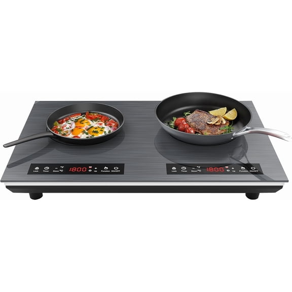 Double Induction Cooktop, 24 inch 4000W Electric cooktop with hot plate, induction stove top LED Touch Screen 9 Levels Settings Child Safety Lock & Timer 110V 2 burner