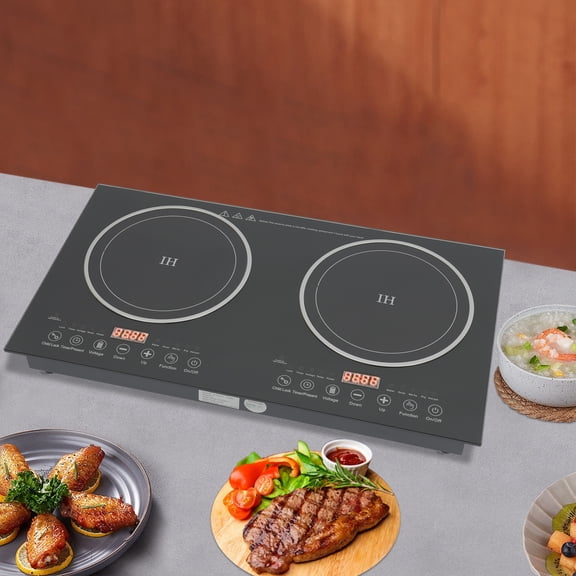 Double Induction Cooktop 2400W, 2 Burner Electric Induction Stove with Touch Control, Built-In & Portable Cooktop with Timer, Safety Lock for Kitchen, RV & Apartment