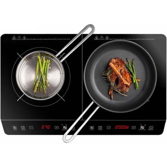 Double Induction Cooktop, Portable 2 Burner Countertop with Sensor Touch, 4000W Induction Cooktop, Electric Countertop Cooker with 9 Temp & Power Levels, 3-Hour Timer, Safety Lock