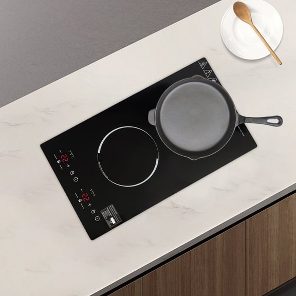 Double Induction Cooktop, Portable Induction Cooker with 2 Burner Independent Control, Ultrathin Body, 9 Temperature, 1200W+1100W-Multiple Power Levels, 2 Hour Timer, Safety Lock