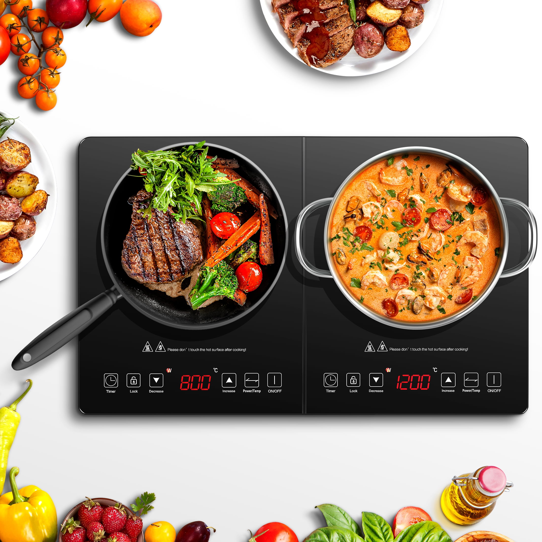 Double Induction Cooktop, Sunmaki Induction Cooker 2 Burners, Low Noise
