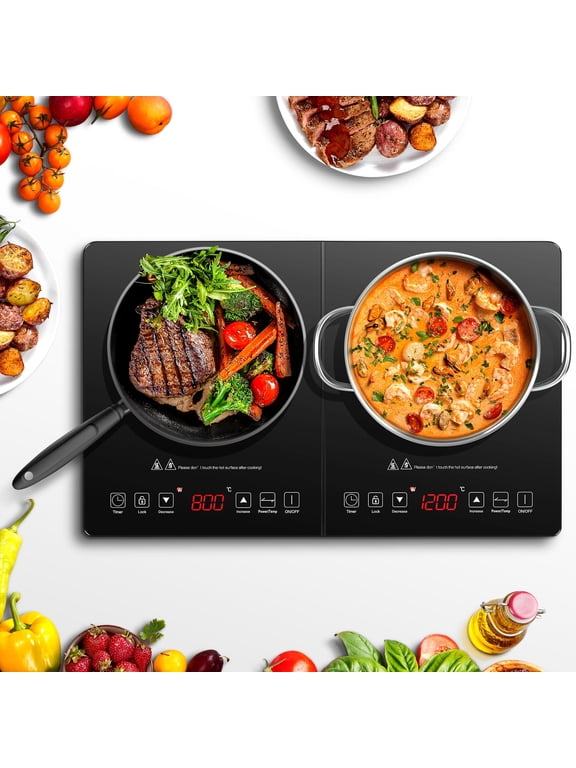 Double Induction Cooktop Portable Electric Stove 2 Burners Electric Cooktops 1800W, 10 Temperature & Power Levels