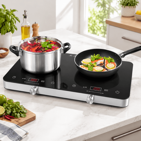 Double Induction Cooktop with Knob Control 1800W Portable Countertop Burner