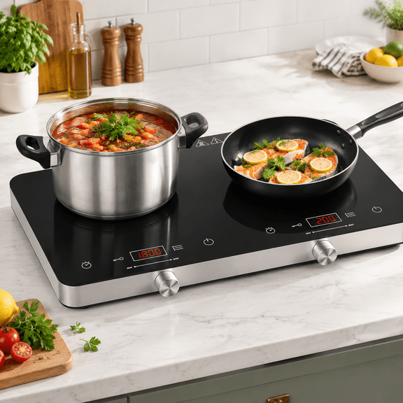 Double Induction Cooktop with Knob Control, Portable Countertop Burner with 1800W Power
