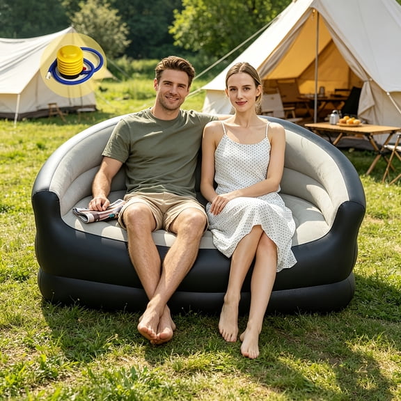 A Double Inflatable Sofa, Inflatable Sofa, Outdoor Air Sofa, Portable Air Cushion Bed, Leisure Lazy Sofa, Double Sofa Bed, Foldable, Suitable for Camping, Hiking And Home Use