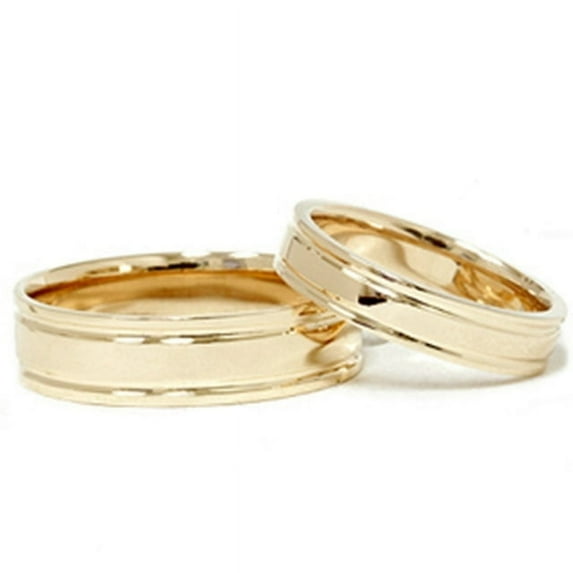 Pompeii3 Double Inlay Wedding Band Set 14K Yellow Gold Men and Women