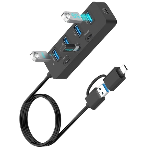 Double Input USB A USB C 7 Port Expansion Hubs Supporting Fast 5Gbps Data Transfer Plugs and Play for Various Devices