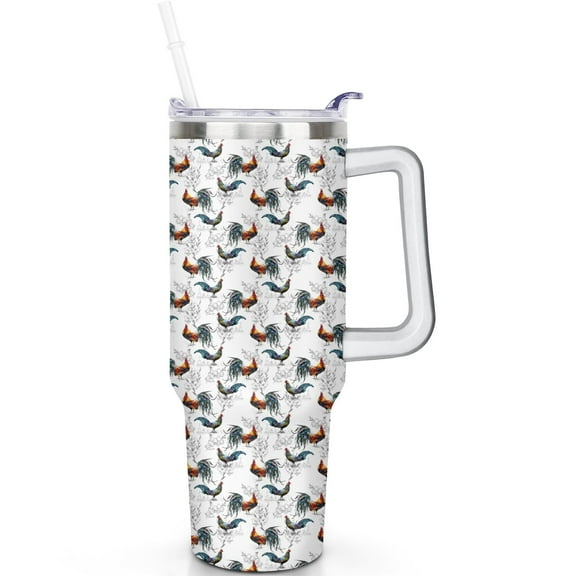 Double Insulated 40oz Chicken Tumbler with Handle, Spill Proof Lid and Straw – Travel Cup Perfect for Chicken Fans