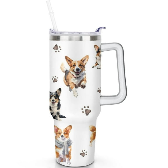 Double Insulated 40oz Dog Tumbler with Handle and Spill Proof Lid, Straw – Perfect Travel Coffee Cup for Dog Enthusiasts