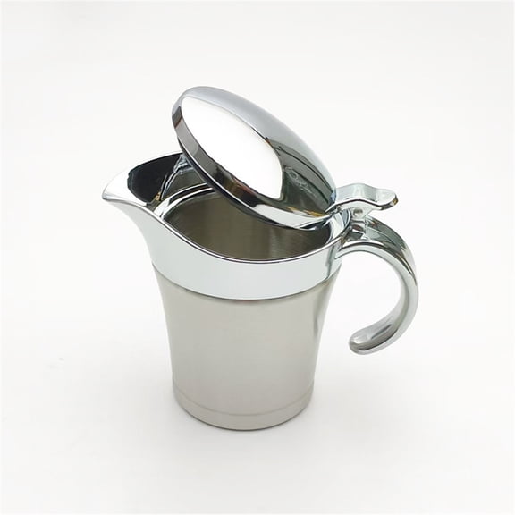 Double Insulated Gravy Boat, Stainless Steel Sauce Jug Gravy Boat with Hinged Lid for Family Dinner, Thanksgiving, Halloween, Christmas, Birthday Party(400ML/silvery)