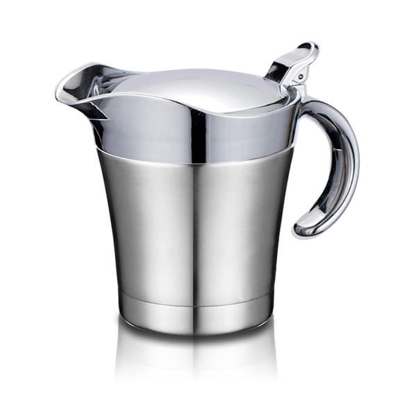 Double Insulated Gravy Boat - Stainless Steel Sauce Jug with Hinged Lid Hinged Lid Ideal for Gravy or Cream at Thanksgiving (450ML/16 OZ)