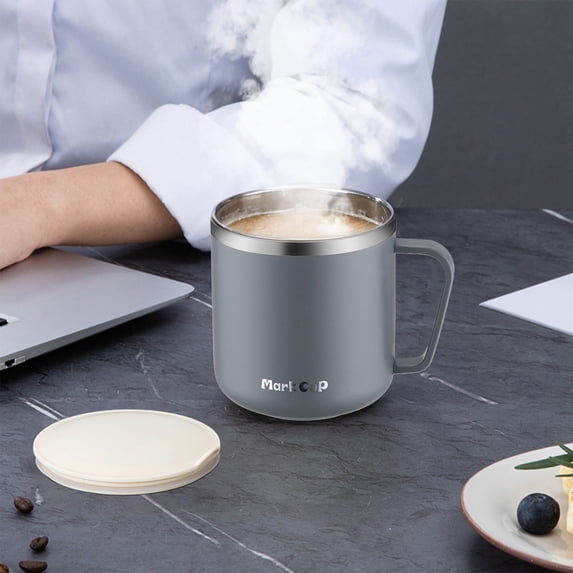Double Insulated Stainless Steel Mug with Lid Handle Reusable Coffee Cup for Home Office Travel Keeps Drinks Hot Cold Portable Breakfast Mug