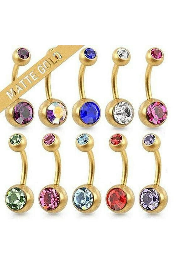 Double Jeweled Matte Gold Belly Button Ring