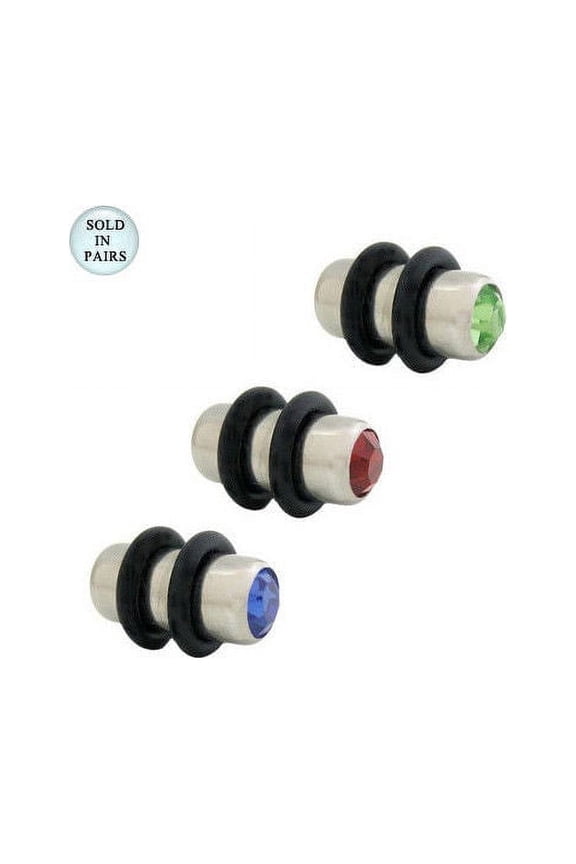 Double Jeweled Surgical Steel Ear Plugs 4 Gauge - 3 Colors Available