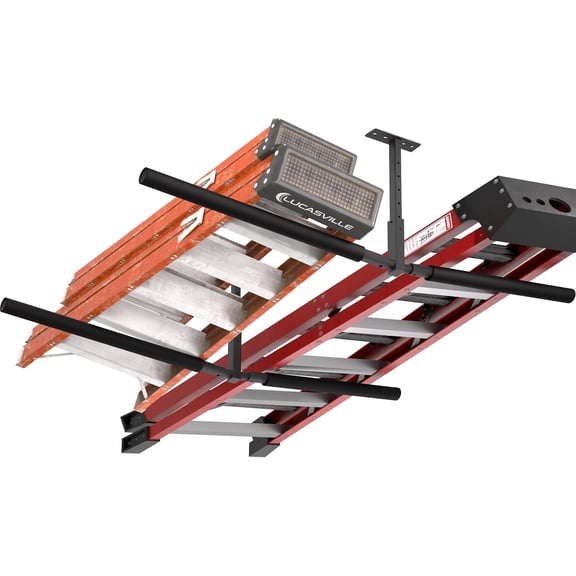 Double Kayak/Ladder Ceiling Storage Rack, Hi Port 2 Ladder Hanger Overhead Garage Kayak Ladder Rack, Holds 200 lbs, Adjustable Height Design, Black