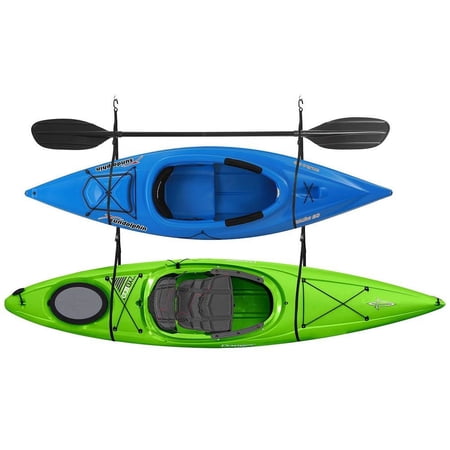 Double Kayak Rack - Hanging Storage from Wall or Ceiling for Surfboards, Paddleboards, SUP, or Canoe - Adjustable Kayak Straps by RAD Sportz