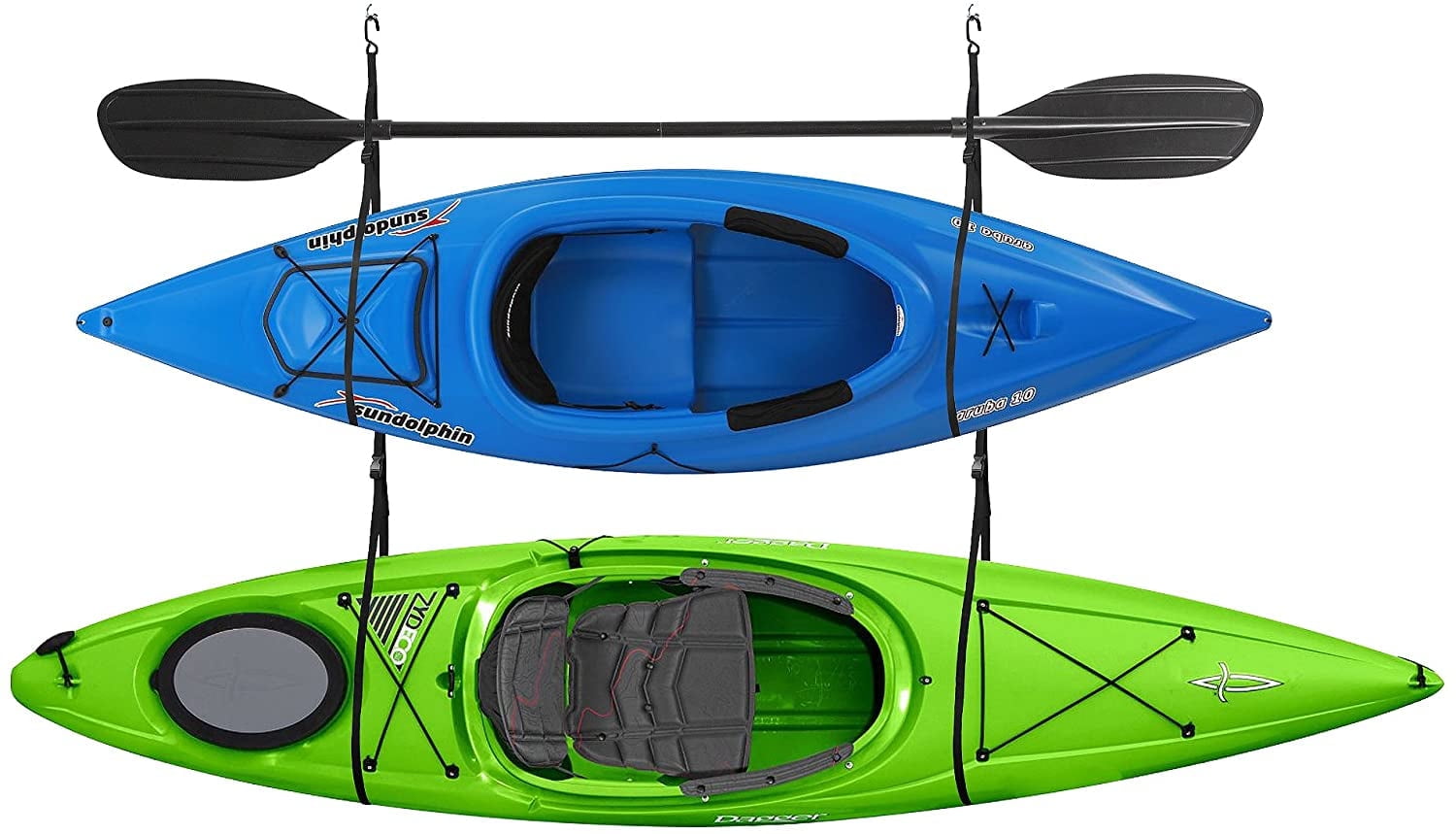 Double Kayak Rack Hanging Storage from Wall or Ceiling for Surfboards Paddleboards SUP or Canoe Adjustable Kayak Straps by RAD Sportz Walmart