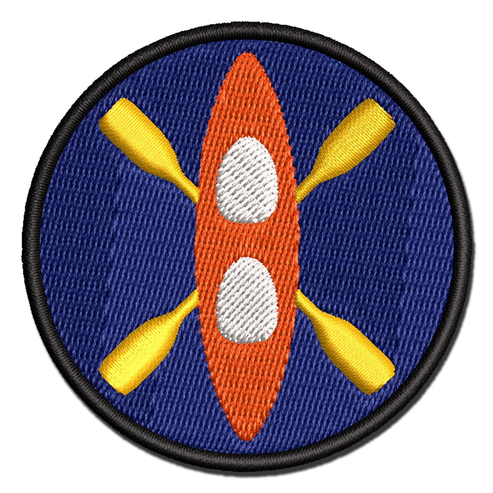 Double Kayak with Crossed Paddles Applique Multi-Color Embroidered Iron-On Patch - 3.5 Inch Large