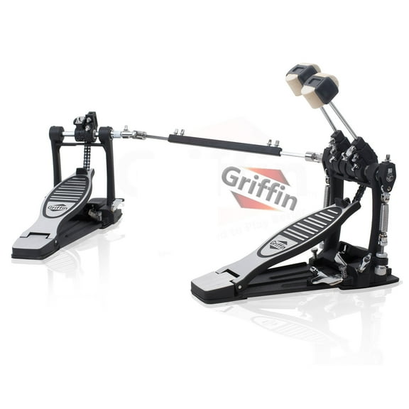 Double Kick Drum Pedal for Bass Drum by GRIFFIN - Deluxe Twin Set Foot Pedal - Quad Sided Beater Heads - Dual Pedal Two Chain Drive Hardware by GeekStands.com