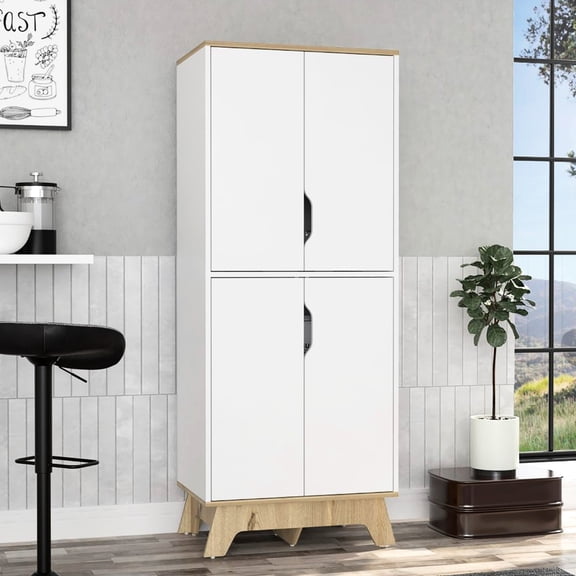 Double Kitchen Cabinet With Four Shelves - Oak/white For Storage Door Pantry Adjustable Shelves,