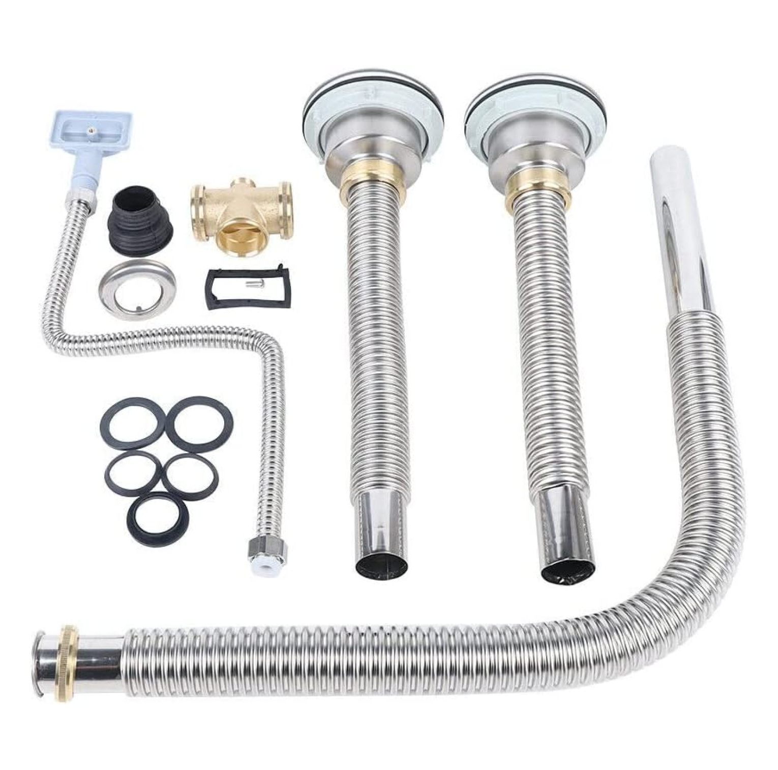 Double Kitchen Sink PTrap,Expandable Flexible Kitchen Drain Kit Trap Double Bowl Sinks Kitchen