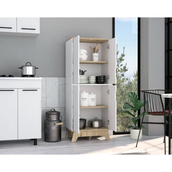 Double Kitchen Storage Unit | Four-Shelf Setup for Kitchen Items | Quality Particle Board Construction | Solves Long-Term Storage Problem