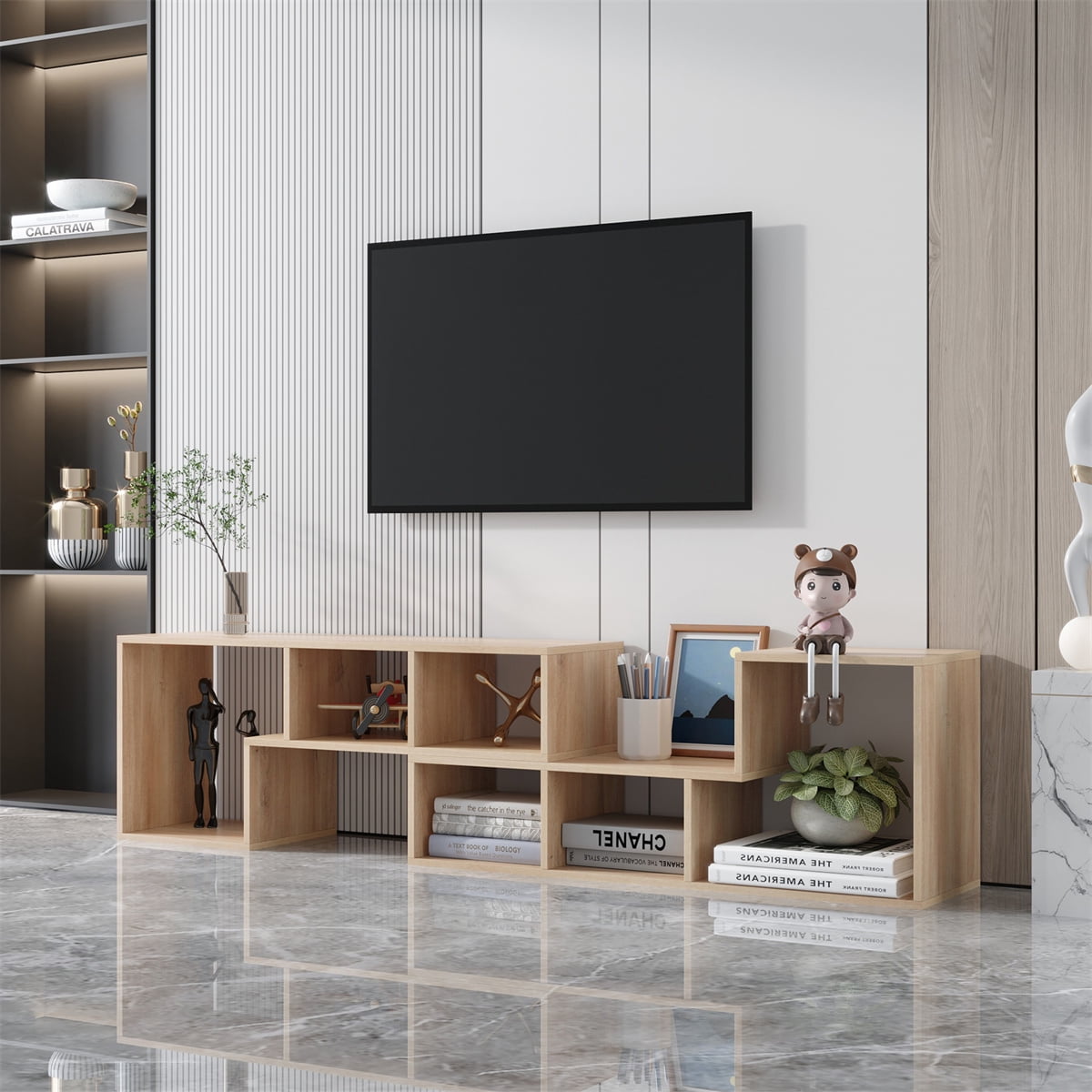 Entertainment center with display shelves deals