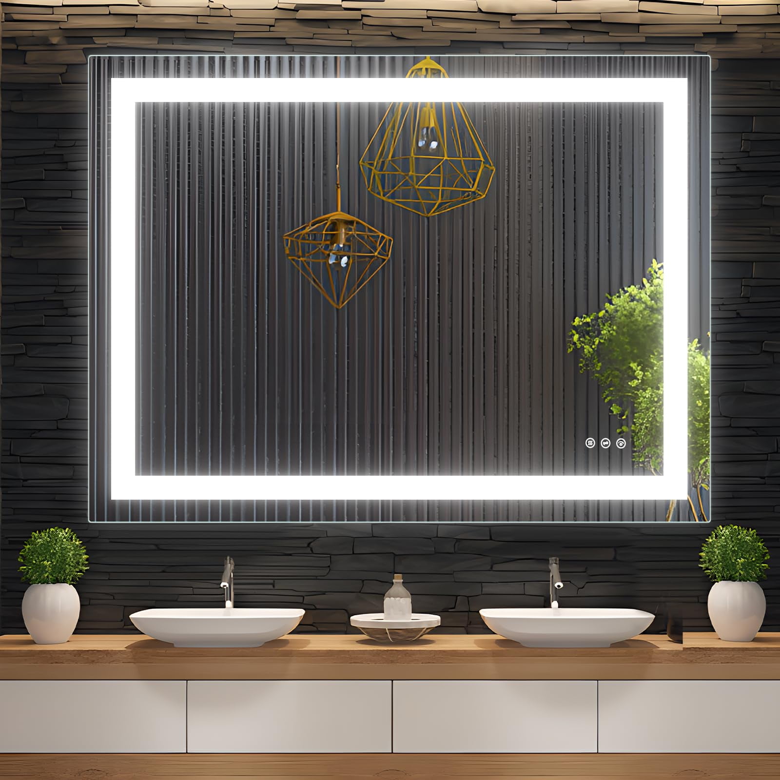 Double LED Bathroom Mirror with Lights 3 Colors Dimmable,Stepless Dimmable Wall Mirrors Water ...