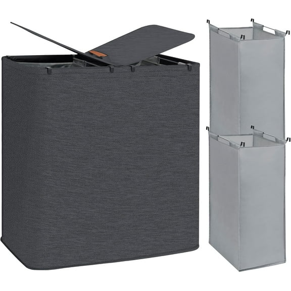 Double Laundry Hamper, 136L Laundry Sorter with Lid and Removable Bags, Clothes Hamper, Large 2 Section Clothes Basket with Handles for Small Space, Dorm, Closet, Bathroom, Black