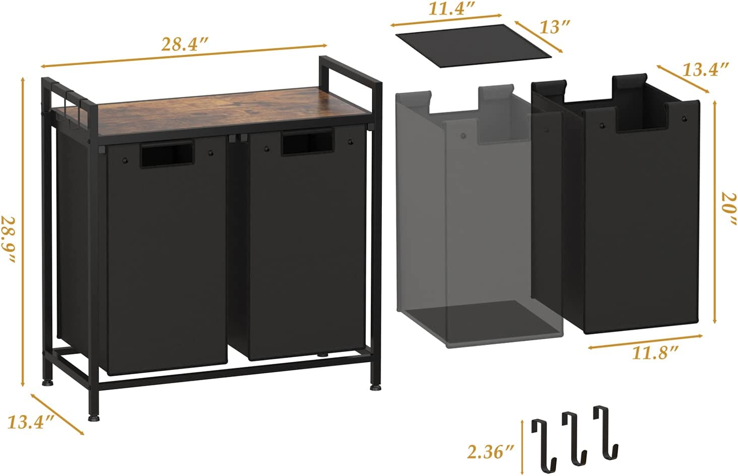 Double Laundry Hamper, Large Portable Laundry Basket, Laundry Sorter