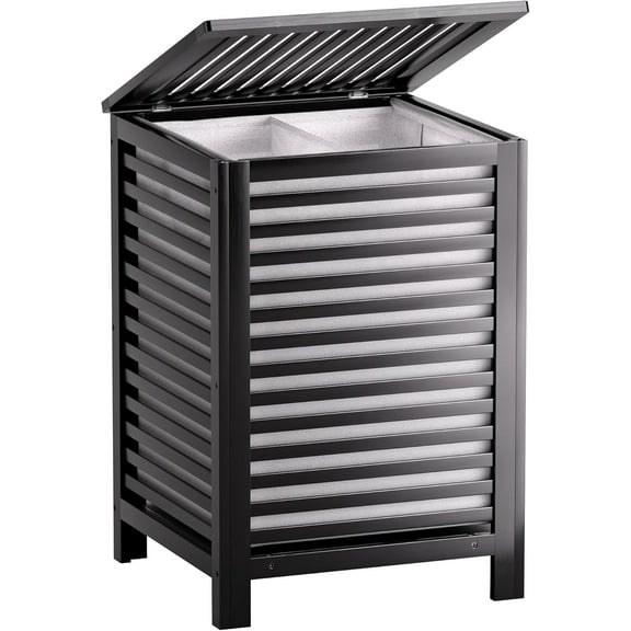 Double Laundry Hamper with Lid, 120L Bamboo Laundry Basket with Removable Liner Bag, 2-Section Clothes Divider Laundry Sorter for Laundry Room, Bathroom, Bedroom