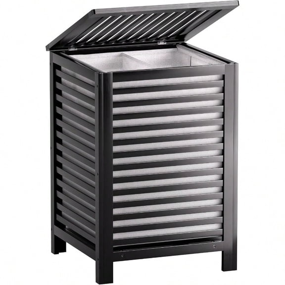 Double Laundry Hamper With Lid 120L Bamboo Laundry Basket With Removable Liner Bag 2Section Clothes Divider Laundry Sorter For Laundry Room Bathroom Bedroom Black