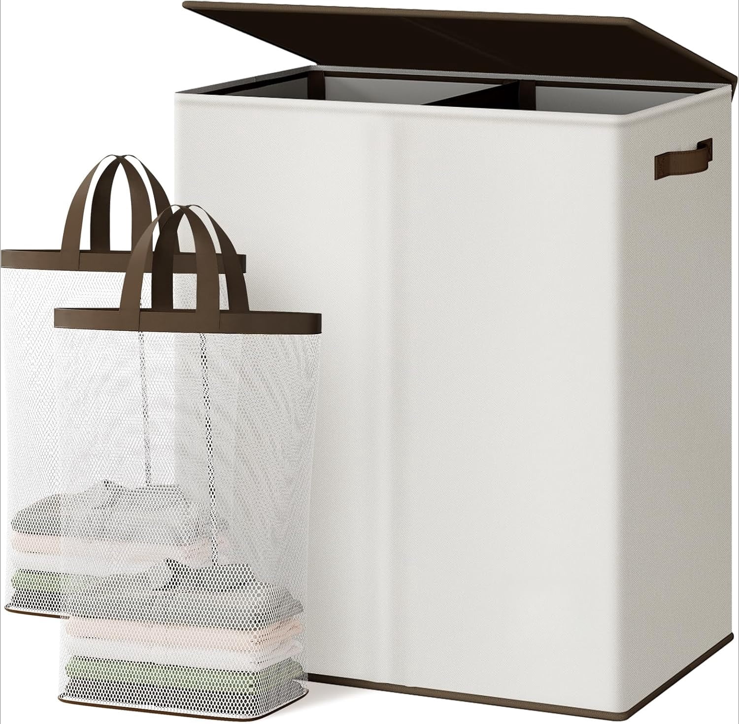 Double Laundry Hamper with Lid, 130L Clothes Hamper 2 Section, Laundry Basket with Removable bag, Bed room decor aesthetic, laundry room organization, Home and dorm room essentials