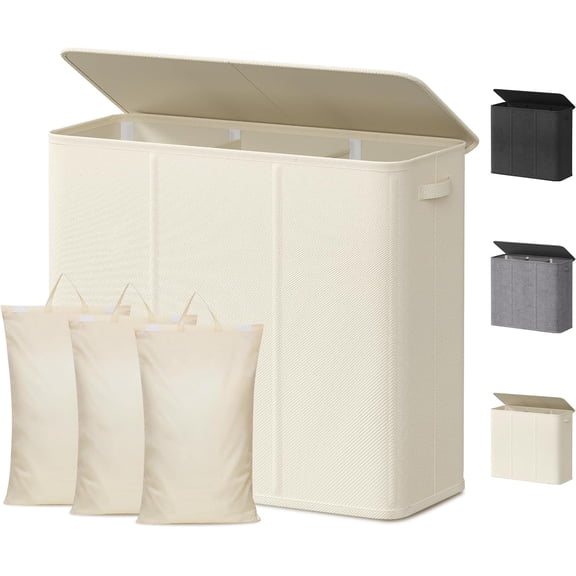 Double Laundry Hamper with Lid and Removable Laundry Bags, Large Collapsible 2 Dividers Dirty Clothes Basket with Handles for Bedroom Laundry Room Closet Bathroom College, 136L Brown