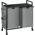 thumbnail image 1 of Double Laundry Hamper with Lid,Rolling Basket Organizer Wheels, Iron-Made Sorter Top Shelf and 2 Removable Bags,Large Capacity Storage for Room,Gray, 110L, 1 of 7
