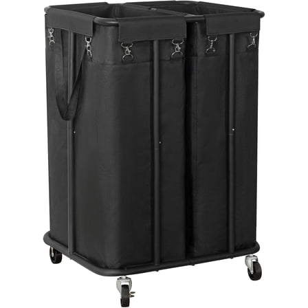 Double Laundry Hamper with Wheels 170L Rolling Laundry Basket Organizer Laundry Cart with Steel Frame and Removable Bags Large Dirty Clothes Hamper Dorm Room Storage for Bedroom (Black)