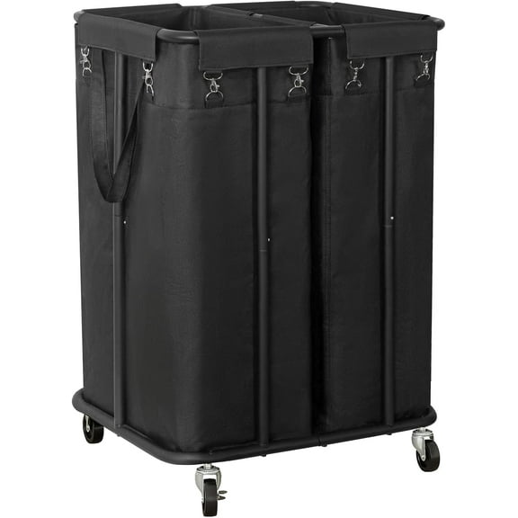 Double Laundry Hamper with Wheels 170L Rolling Laundry Basket Organizer Laundry Cart with Steel Frame and Removable Bags Large Dirty Clothes Hamper Dorm Room Storage for Bedroom (Black)