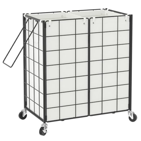 Double Laundry Hamper with WheelsMetal Wire Frame Rolling Laundry Basket with 2 Removable bags 120L Dirty Clothes Hamper Organizer Dorm Room Storage for Bedroom Bathroom Black and White
