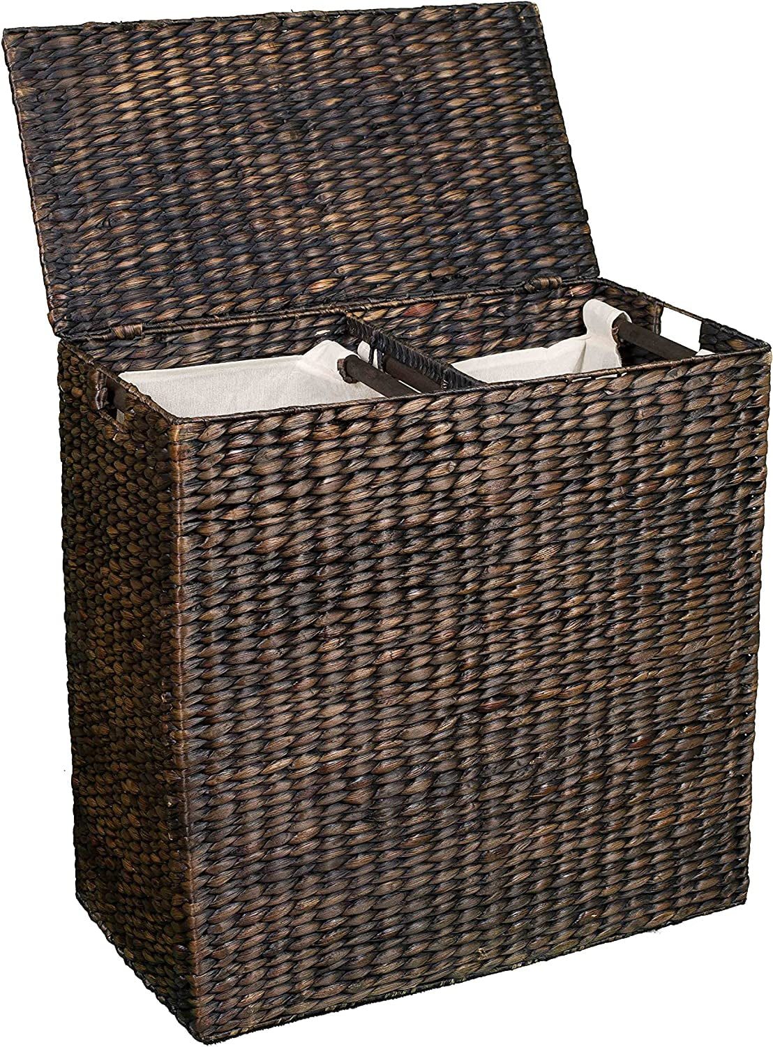 Double Laundry Hamper with Lid Removable liner bags Hand Woven