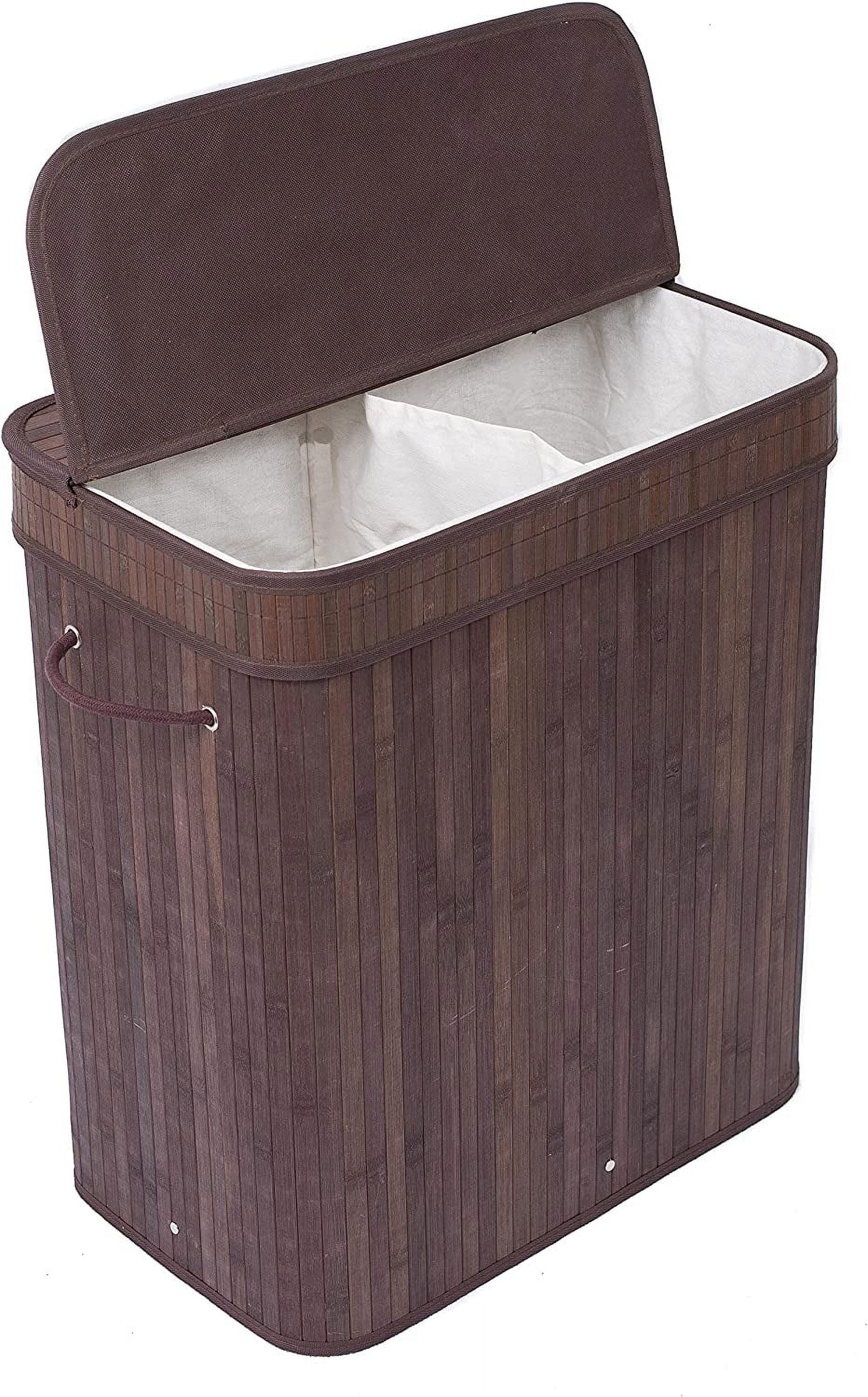 Espresso Bamboo Double Laundry Hamper with Lid and Cloth Liner