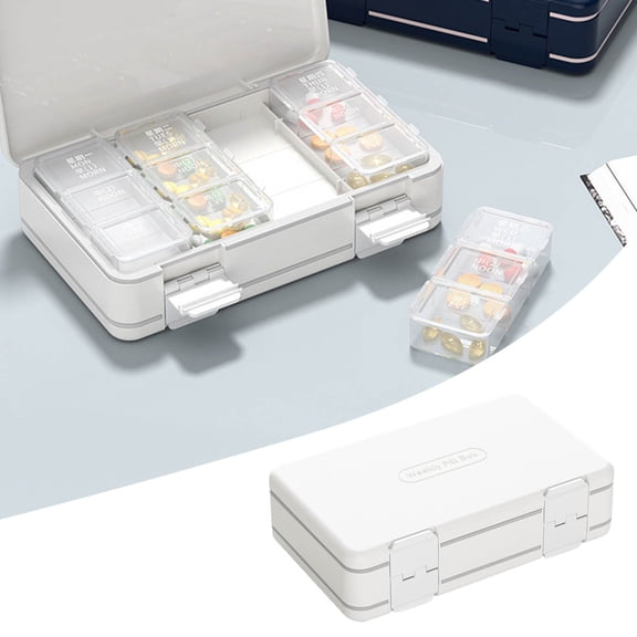 Double Layer 24 Grid Box Seven Day Portable Dispensing Box Three Meals A Day Reminder Box Large Capacity Storage Box, 11 cmx17.5 cmx5 cm, White 1 Pack