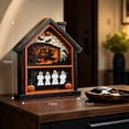 thumbnail image 1 of Double Layer 3D House-Shaped Wooden Halloween Ornament,Distressed Wood Wall Hanging Tabletop Decor for Entryway Fireplace Mantel Holiday Gift,5.9"x5.1", 1 of 6