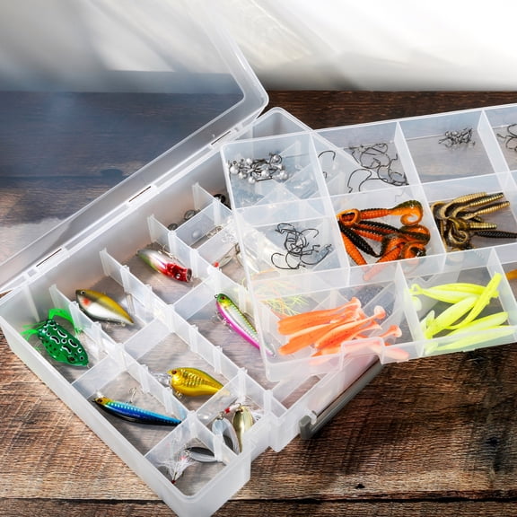 Double Layer 59-Grid Adjustable Divider Jewelry Organizer Storage Box, Clear Plastic