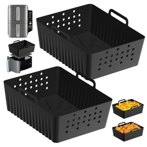 Double-Layer Air Fryer Silicone Liners Set (2 Pack) BPA-Free Reusable Baking Tray Inserts, Nonstick Easy-Release for Faster Cooking and Easy Cleanup