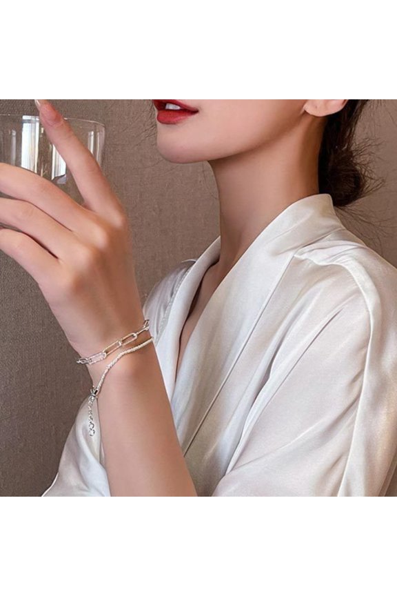 Double Layer Alloy Circle Bracelet Adjustable Minimalist Stackable Bangle Set Simple Fashion Jewelry for Women 2pc