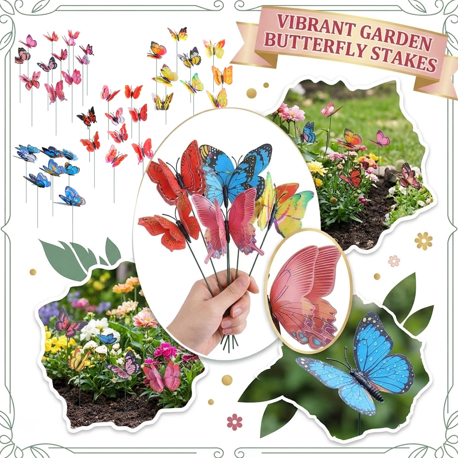 Double Layer Artificial Butterfly Stake Set, Realistic Garden Decor ...