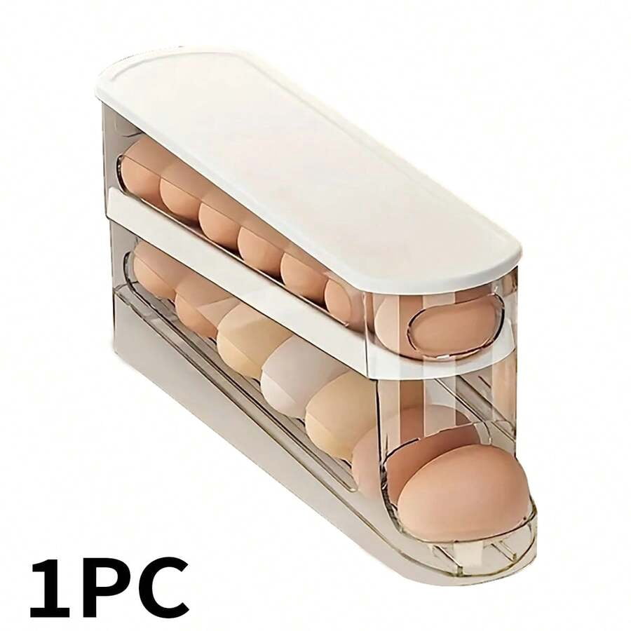 Double Layer Automatic Egg Roller Storage Box, Rolling Egg Dispenser for Refrigerator, Cabinet, and Kitchen Organization, Egg Storage Rack