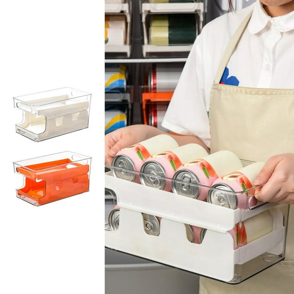 Double Layer Automatic Rolling Storage Rack, Transparent Can Organizer, Fridge Beverage Dispenser, Food Grade Plastic,Vsgery